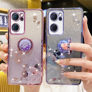 渐变闪粉玫瑰花opporeno7手机壳reno7pro透明7pro高级感reno7高端奢华水钻镜头全包曲面屏网红女指环款