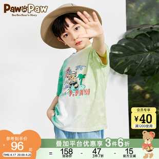 pawinpaw小熊童装夏季男童儿童，圆领t恤短袖宽松舒适