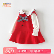 小女童宝宝公主裙子春装红色婴儿，背心连衣裙两件套装1岁衣服春秋2