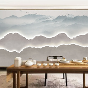 新中式墙纸3d立体n山水壁画酒店茶室美容院装饰背景墙采耳馆壁纸