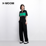 商场同款x--moom2023夏季复古拼色翻领拉链连体裤