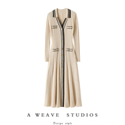 裙型爆美~v领100%羊绒衫，女中长款纯羊绒，毛衣针织连衣裙子秋冬