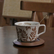 复古陶瓷咖啡杯北欧森系，下午茶杯子粗陶手工朵印水杯棕熊狐狸杯子
