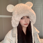 韩版甜美可爱米奇耳朵毛绒针织雷锋帽子女冬季保暖护耳加绒冷帽潮