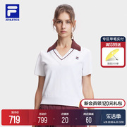 fila斐乐女子编织衫2024夏网球(夏网球)运动基础拼色v领短袖上衣