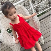 2023女童2021夏装韩版中小童时髦吊带连衣裙女孩雪纺沙滩背心