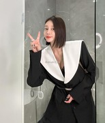 韩国春款气质女王时尚，拼色翻领单排扣西装外套