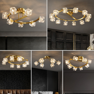 帕莎全铜现代房间卧室吸顶灯简约轻奢水晶灯创意餐厅客厅北欧灯具