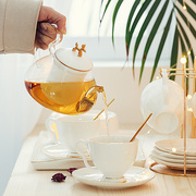 英式下午茶具北欧花茶杯，套装欧式陶瓷，耐热玻璃煮水果蜡烛加热