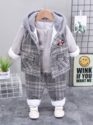 男宝宝冬装套装1一3岁儿童帅气加绒衣服男童洋气9-12个月三件套潮