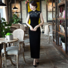 长款黑色正宗金丝绒旗袍，2024年女复古中国风年轻款少女连衣裙