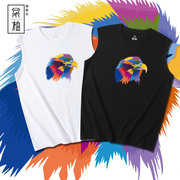 运动背心男宽松潮彩色猫头鹰创意涂鸦汗衫青少年篮球健身无袖t恤
