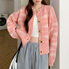 自制甜美日系藕粉色毛衣外套，女小众设计感个性，港味学生潮针织开衫
