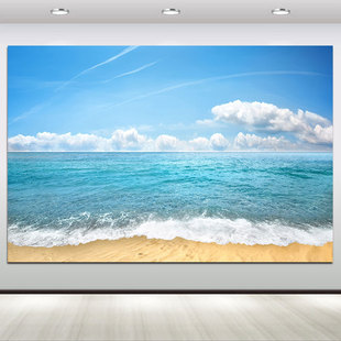 蓝天白云沙滩海景画餐厅地中海装饰挂画大海客厅卧室简约壁画贴画