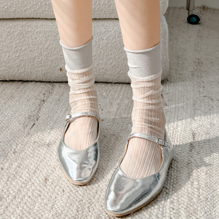 灰色袜子女中筒袜夏季薄款透气银丝，日系芭蕾风堆堆袜韩版甜美丝袜