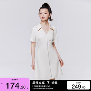 绫致only2024春夏休闲纯色，镂空a字大翻领短款连衣裙女