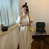 高级感白色连衣裙女夏2022温柔风圆领法式泡泡，袖宽松显瘦长裙