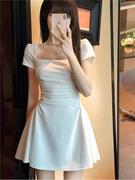白色连衣裙女夏白月光法式收腰短裙小个子短款小白裙夏季公主裙子