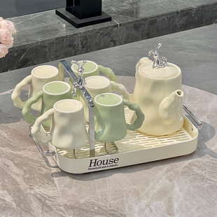 奶油风陶瓷水杯家用套装，茶杯茶具茶壶，轻奢客厅冷水壶结婚乔迁
