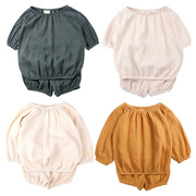 ins童装男女童婴幼儿短袖棉麻套装，2020夏秋装(夏秋装)韩版休闲两件套