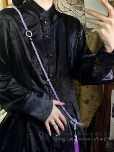 2024紫色串珠斜挎链夏天新中式，装饰项链国风复古马面裙配饰品