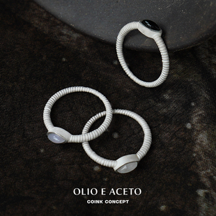 olioeaceto纯银水晶贻贝戒指，原创设计质感，手工肌理曜石玛瑙
