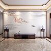 新中式水墨山水画电视背景墙壁纸，自粘花鸟客厅，沙发影视墙贴画墙布