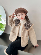 女童碎花领子毛毛衣2023年冬季韩国洋气大衣童装外套