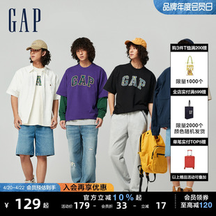 gap男女装2024春夏logo设计感字母，经典圆领纯棉短袖t恤885842