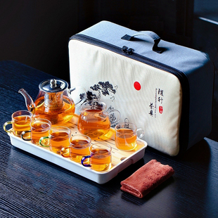 耐热玻璃功夫茶具便携式旅行包家用茶盘套装户外车载茶具