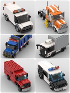 定制积木兼容乐高儿童玩具自卸卡车消防救护车厢式货车拖车头警车