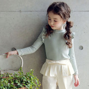 2023春季韩版女童装t恤衫打底衫儿童女孩，菲边蕾丝袖基础上衣