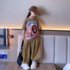 韩国童装中大童T恤2023春装女童卡通印花短袖洋气露背上衣潮