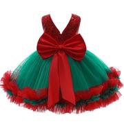 欧美外贸童装童裙圣诞，款带蝴蝶结亮片连衣裙红色，蓬蓬演出裙