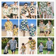 外贸欧美衬衫亲子装夏威夷风父子装休闲花衬衣男童海边度假套装夏