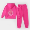 2024春秋女大童女孩，时尚玫粉色，天鹅绒套装时髦运动服两件套