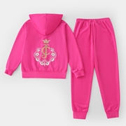 2024春秋女大童女孩时尚，玫粉色天鹅绒，套装时髦运动服两件套