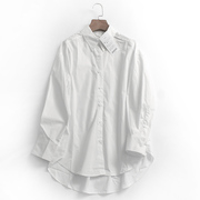 a688纯色宽松中长款翻领单排扣秋季2022韩版百搭长袖，女式衬衫