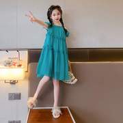 女童连衣裙夏装韩版洋气时髦中大童儿童吊带，露肩女孩子公主裙子
