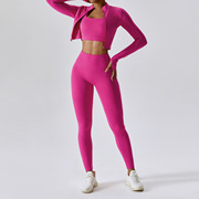 欧美紧身裸感速干健身服套装女户外跑步瑜伽服三件套显瘦运动服