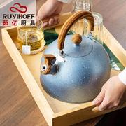 蓝色喷点不锈钢鸣音烧水壶泡茶咖啡欧美鸣笛壶2.5L厨具口哨壶