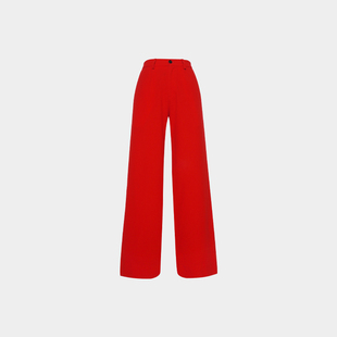 superr 时装感正红色纯色含羊毛中腰微喇宽松直筒长裤阔腿西装裤