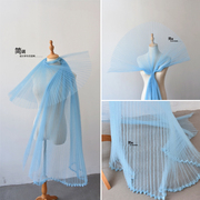 婚庆装饰褶皱硬纱面料，蓝色网纱肌理，大风琴百褶造型舞台设计师布料