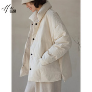 米白色宽松棉服女2023年冬季立领加厚保暖小个子短款90羽绒服