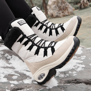 增高冬季户外雪地靴女加绒中筒防水防滑东北大，棉靴保暖加厚靴子女