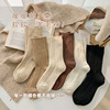羊毛袜子女秋冬季纯色，中筒袜加绒加厚保暖堆堆袜燕麦奶咖色长筒袜