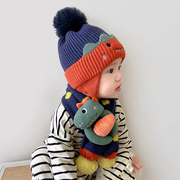儿童帽子冬季围巾套装男童女童秋冬款可爱宝宝护耳婴儿毛线帽男孩