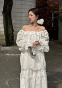 KAKAMEE2024！少女法式洋气小众设计一字领蕾丝衫上衣