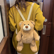 韩国aw同款可爱小熊双肩，包女毛绒公仔休闲背包，个性卡通玩偶小背包