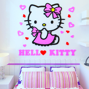 kitty猫墙贴卧室创意，3d立体亚克力客厅床头，温馨电视墙贴画装饰品